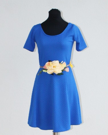 Vestido Azul con Bolero Amarillo