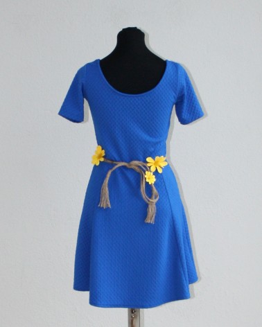Vestido Azul con Bolero Amarillo