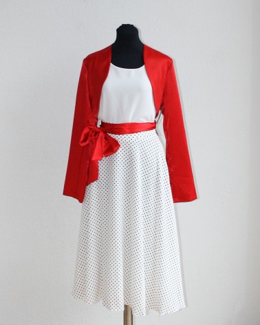 Falda midi blanca con lunares negros