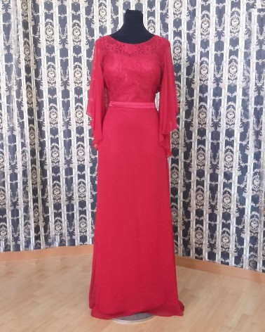 Vestido de Fiesta rosa largo con encaje