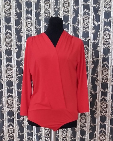 Body Rojo manga larga escote pico
