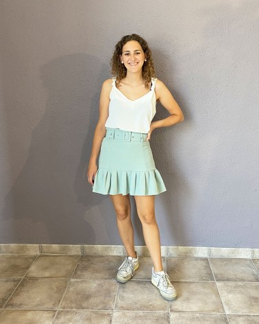 Mini falda con volante agua marina