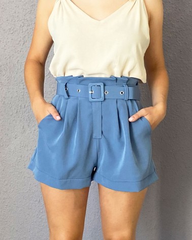 Pantalón corto de vestir mujer color azul   LAC17049b
