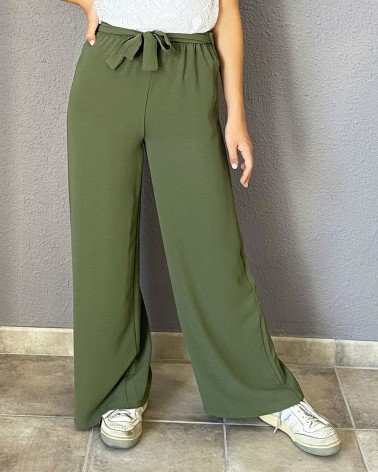 Pantalón de mujer de vestir de pata ancha verde militar      LAC12072b