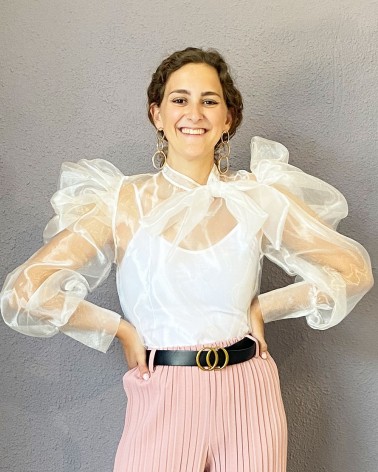 Blusa de manga larga farol de organza blanca