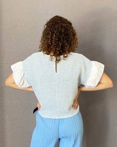 Jersey de verano en tweed blanco y azul