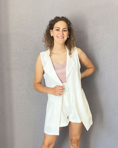 Chaleco blanco largo con solapas